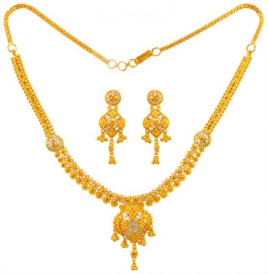 22K Gold Two Tone Necklace Set ( 22 Kt Gold Sets )