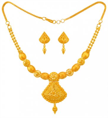 22K Gold Necklace Earring Set ( 22 Kt Gold Sets )