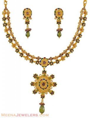 22Kt Gold Antique Necklace Set ( Antique Necklace Sets )