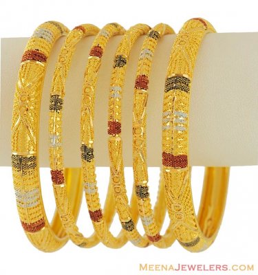 3 Tone Gold Bangle (set of 6) ( Set of Bangles )