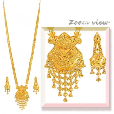 Indian Gold Long Necklace Set 22K ( Bridal Necklace Sets )