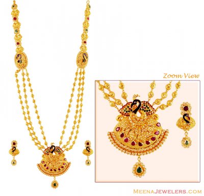 22k Gold Peacock Necklace Set  ( Bridal Necklace Sets )