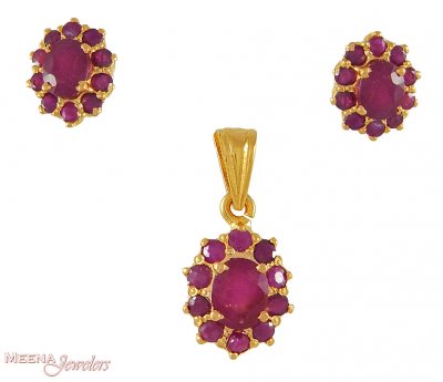 Gold Ruby Pendant Set ( Precious Stone Pendant Sets )