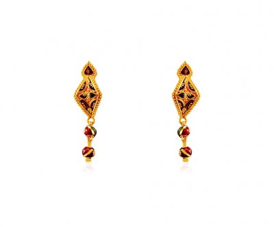 22K Traditional Meena Earrings  ( 22 Kt Gold Tops )