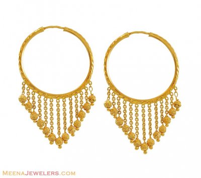 22k Gold Bali With Dangling ( Hoop Earrings )