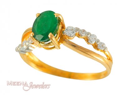 Gold Ring with Emerald ( Ladies Rings with Precious Stones )