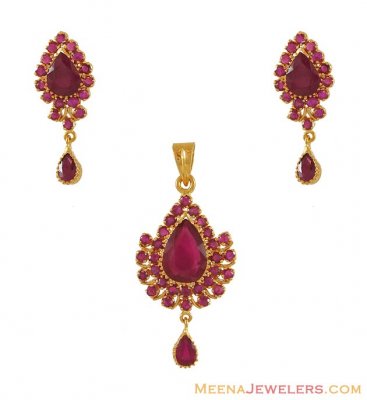 22k Gold Ruby Pendant Set ( Precious Stone Pendant Sets )