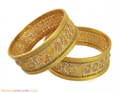 22k Three Tone Wide Kada(2 pcs) ( Two Tone Bangles )