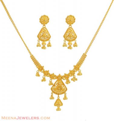 22K Yellow Gold Three Piece Necklace Set ( Light Sets )