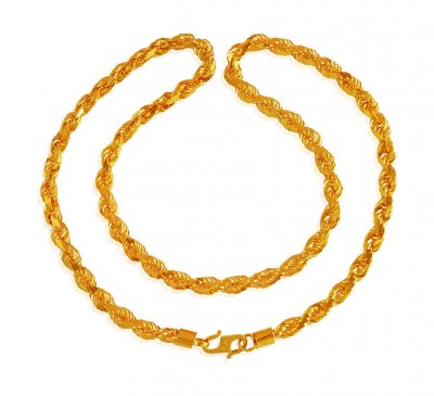 22 Karat Gold Rope Chain (22 In) ( Men`s Gold Chains )