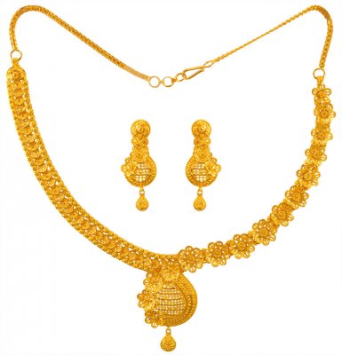 22K Gold Necklace Earring Set ( 22 Kt Gold Sets )