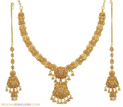 22K Polki Stones Antique Set ( Antique Necklace Sets )