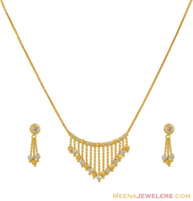 22k Two Tone Fancy Necklace Set ( Light Sets )