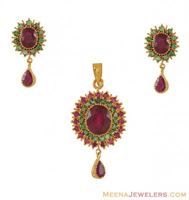 22k Combination Pendant Set ( Precious Stone Pendant Sets )