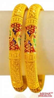 22kt Gold Meenakari Bangles (2PC) ( Gold Bangles )