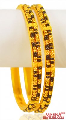 22k Gold Black Beads Bangles (2PC) ( Gold Bangles )
