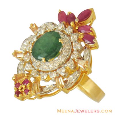 22k Precious Stones Ladies Ring ( Ladies Rings with Precious Stones )