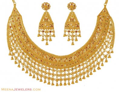 22Kt Tree Tone Necklace Set ( Bridal Necklace Sets )