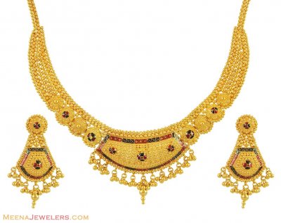 Gold Meenakari Necklace Set ( 22 Kt Gold Sets )