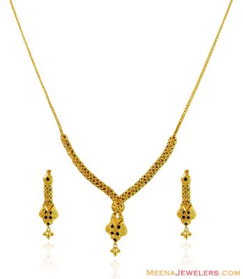 22K Beautiful Meena Necklace Set  ( Light Sets )