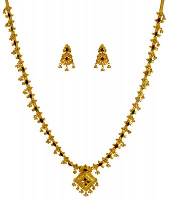 22kt Gold Long Necklace Set ( Precious Stone Sets )