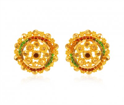 22k Gold  Earrings with MeenaKari ( 22 Kt Gold Tops )