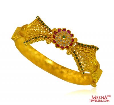 Ruby, Emerald Kada (22 Kt Gold) ( Precious Stone Bangles )