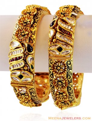 22K Gold Kadas With Kundan ( Antique Bangles )