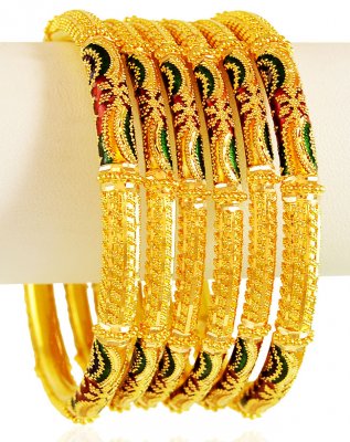 22Kt Meena Gold Bangles 6PC ( Set of Bangles )