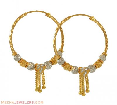 22k Fancy Two Tone Bali ( Hoop Earrings )