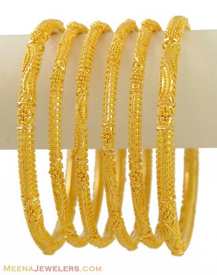 Indian Yellow Gold Bangles Set - BaSt9523 - 22K Gold bangles (set of 6 ...