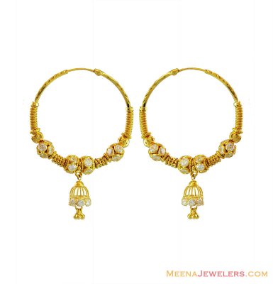 22k Yellow Gold Bali ( Earrings) - ErHp12871 - 22K gold designer hoop ...