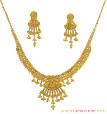 Two Tone Necklace Set (22k Gold) ( 22 Kt Gold Sets )