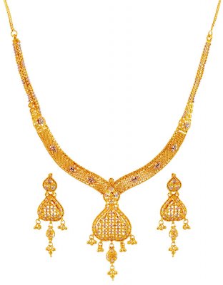 22K Filigree Two Tone Necklace Set ( 22 Kt Gold Sets )