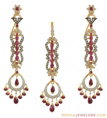 22K Indian Fancy Pendant Set ( Precious Stone Pendant Sets )