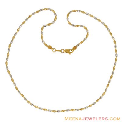 22k Two Tone Rice Chain (18 Inch) ( 22Kt Gold Fancy Chains )