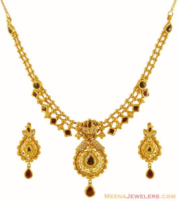 22K Gold Light Necklace Set ( Antique Necklace Sets )