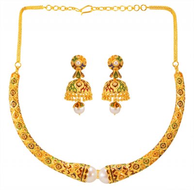 22Kt Gold Choker Necklace Set ( 22 Kt Gold Sets )