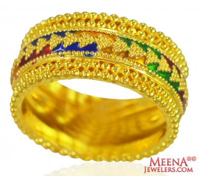 22K Gold Designer Meenakari Ring ( Ladies Gold Ring )