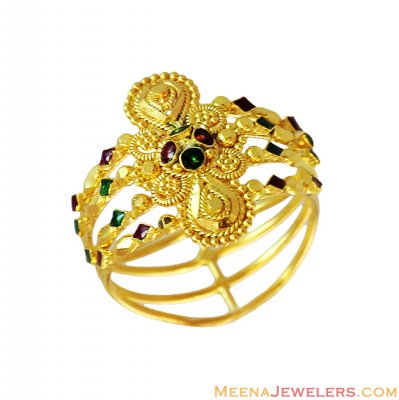 22K Layered Meenakari Ring ( Ladies Gold Ring )