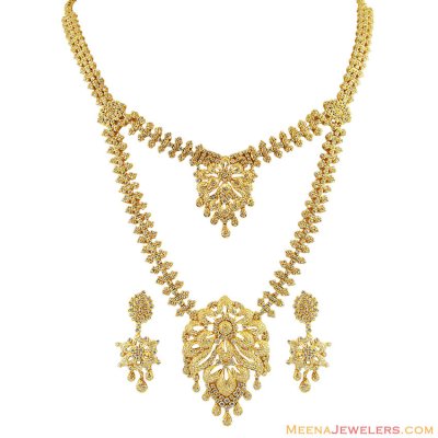 22K Gold Cz Necklace Set ( Gold Designer Sets )