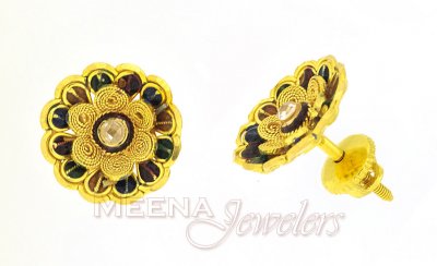 22Kt Gold Earrings with Polki and Meena ( 22 Kt Gold Tops )