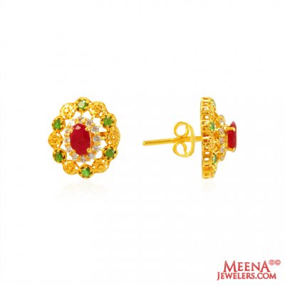 22Kt Gold CZ Colored stone Earrings ( Precious Stone Earrings )