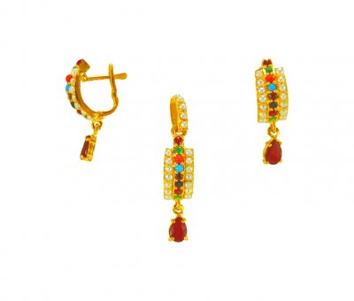 22 Karat Gold Navratna Pendant Set ( Precious Stone Pendant Sets )