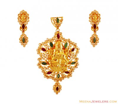 22K Gold Stones Pendant Set ( Precious Stone Pendant Sets )