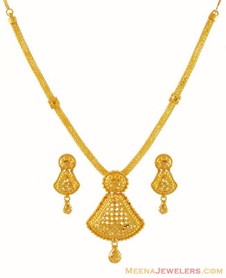 22K Gold Filigree Necklace Set ( 22 Kt Gold Sets )