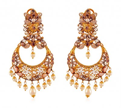 22Kt Gold Pearl Chand bali Earrings ( Exquisite Earrings )