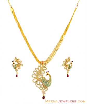 Fancy Peacock Signity Stone Set 22k ( Gold Designer Sets )