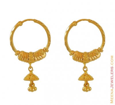 Gold bali with Chandelier - ErHp6425 - 22Kt Gold bali / baby hoop ...