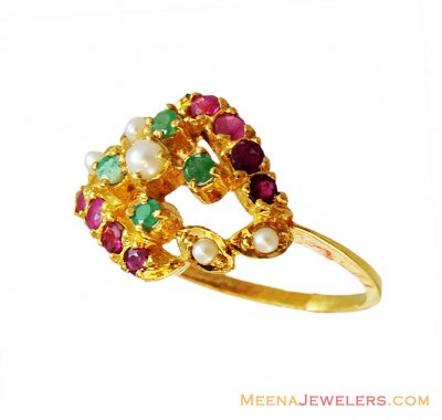 22K Fancy Multi Precious Stone Ring ( Ladies Rings with Precious Stones )